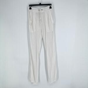 Pete & Greta by Johnny Was Genea Linen Pants Sz S Feather White Semi-Sheer